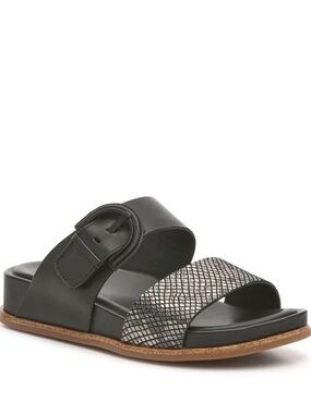 SOFFT Amalfi 2 Band Strap Black & Silver Slide Sandals w Buckle